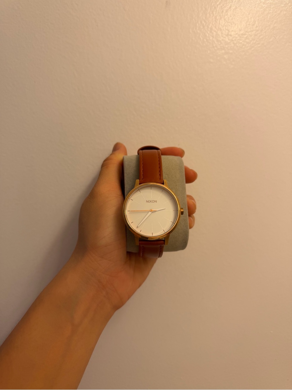 Nixon Classic Round Watch in Brown and Gold with White Dial